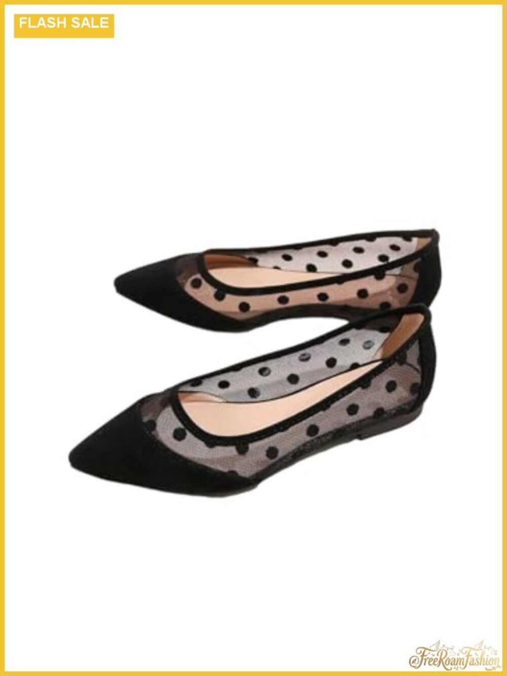 Women's Polka Dot Mesh Pointed Toe Ballet Flats Slip-On